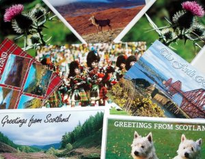 A collection of postcards showing traditional images of Scotland from the 1980s